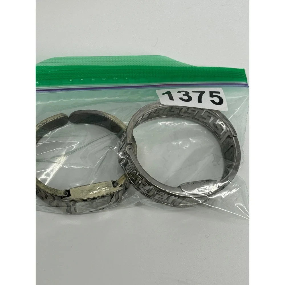 Geneva Elite 2pc Cuff Watch Set Silver Tone Greek Key Abstract Metal‎ Quartz